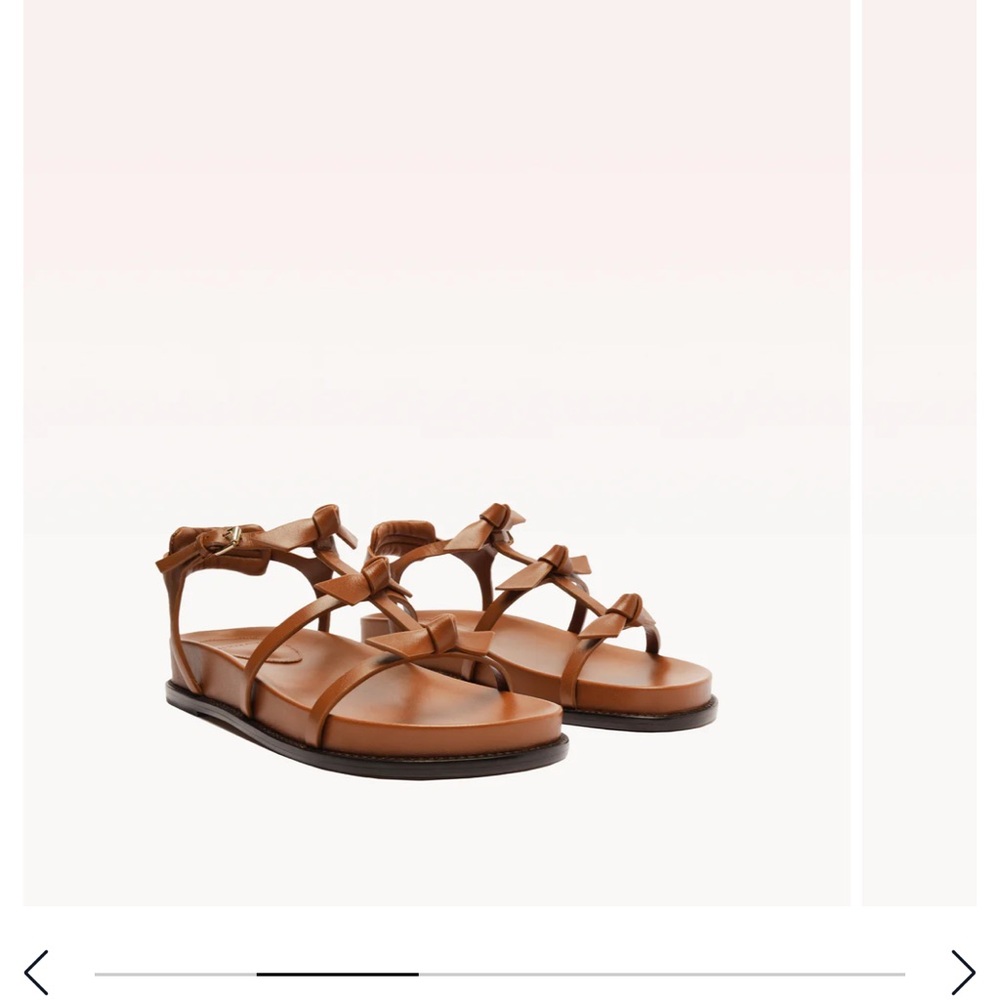 Alexandre Birman Brown Leather Bow-Strap Flat Sandals